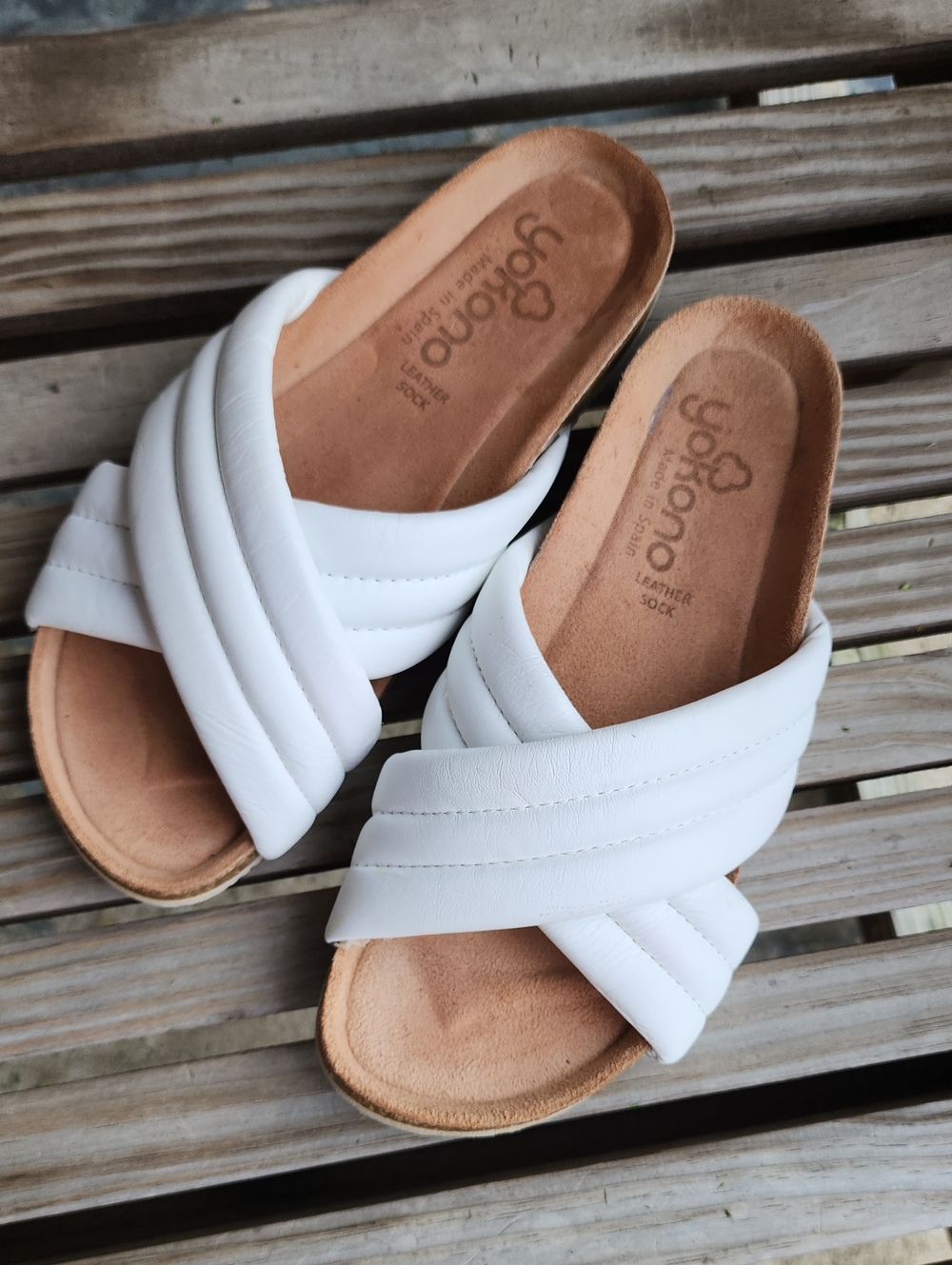Yokono Ladies White Leather Sandals